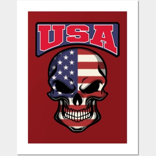 USA FLAG IN A SKULL EMBLEM Posters and Art